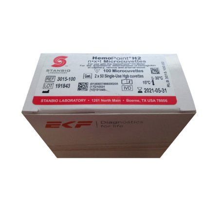Reagent HemoPoint® H2 n•x•t Microcuvette Hemoglobin / Hematocrit For HemoPoint H2 Hemoglobin Photomerer 100 Tests 2 X 50 Cuvettes by Stanbio Laboratory, L.P.  ID 3015-100